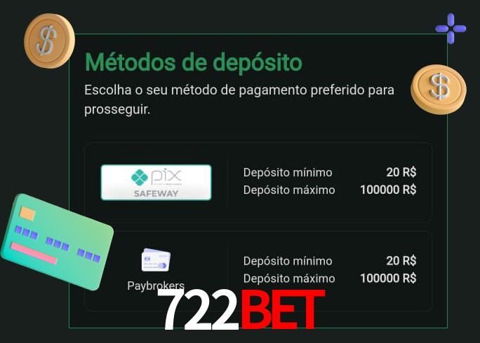 O cassino 722Bet oferece uma grande variedade de métodos de pagamento